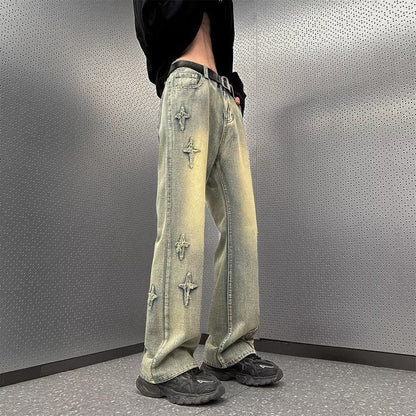 Men Jeans Straight Oversize Summer Slightly Flared Wide Leg Pants