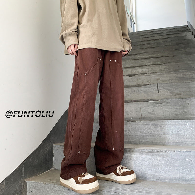 Men Jeans Overalls Loose Straight Casual Trousers