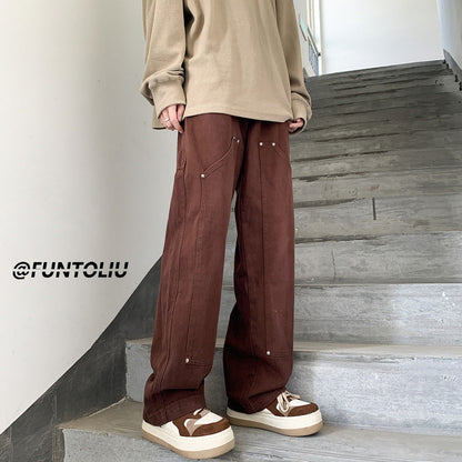 Men Jeans Overalls Loose Straight Casual Trousers