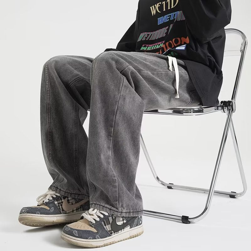 Men Jeans Summer Oversize Straight Loose Wide-Leg Pants