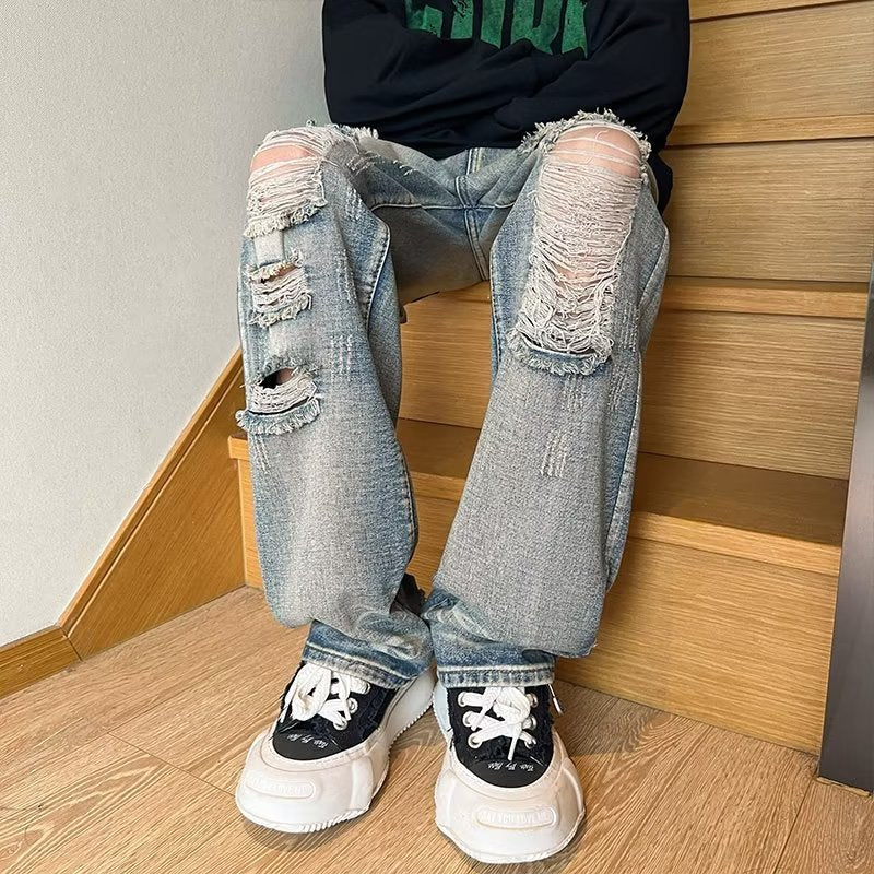 Men Jeans Retro Tattered Jeans Jeans