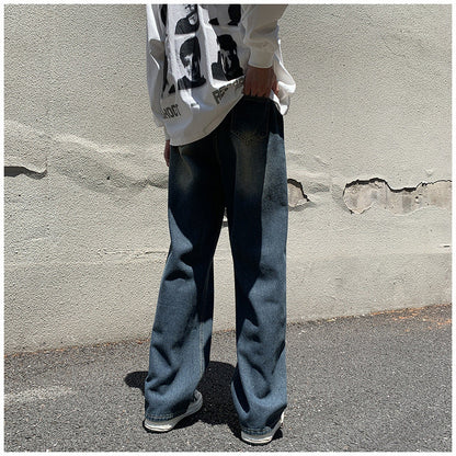 Men Jeans Retro Loose Straight-Leg Wide-Leg Pants