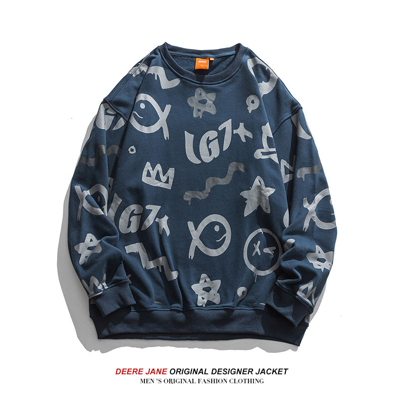 Men Pullover Hoodie Men's Spring and Autumn American Style Loose Trendy Couples Long Sleeve
