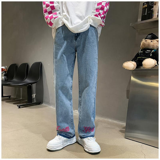 Men Jeans Vintage Jeans Men Autumn Embroidery Pants Baggy Straight Trousers