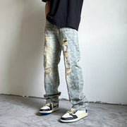 Men Jeans Ripped Jeans Men's Washed Vintage Paisley Straight Casual Pants