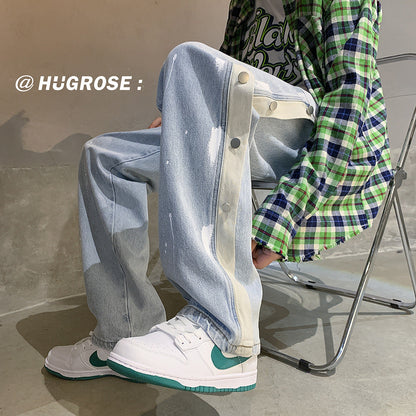 Men Jeans Breasted Jeans Men's Summer Baggy Straight Trousers