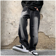 Men Jeans Ripped Jeans Men's Autumn Retro Loose Straight Trousers