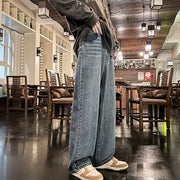 Men Jeans Fall Casual Wide-Leg Trousers Washed-out Vintage Straight-Leg Pants