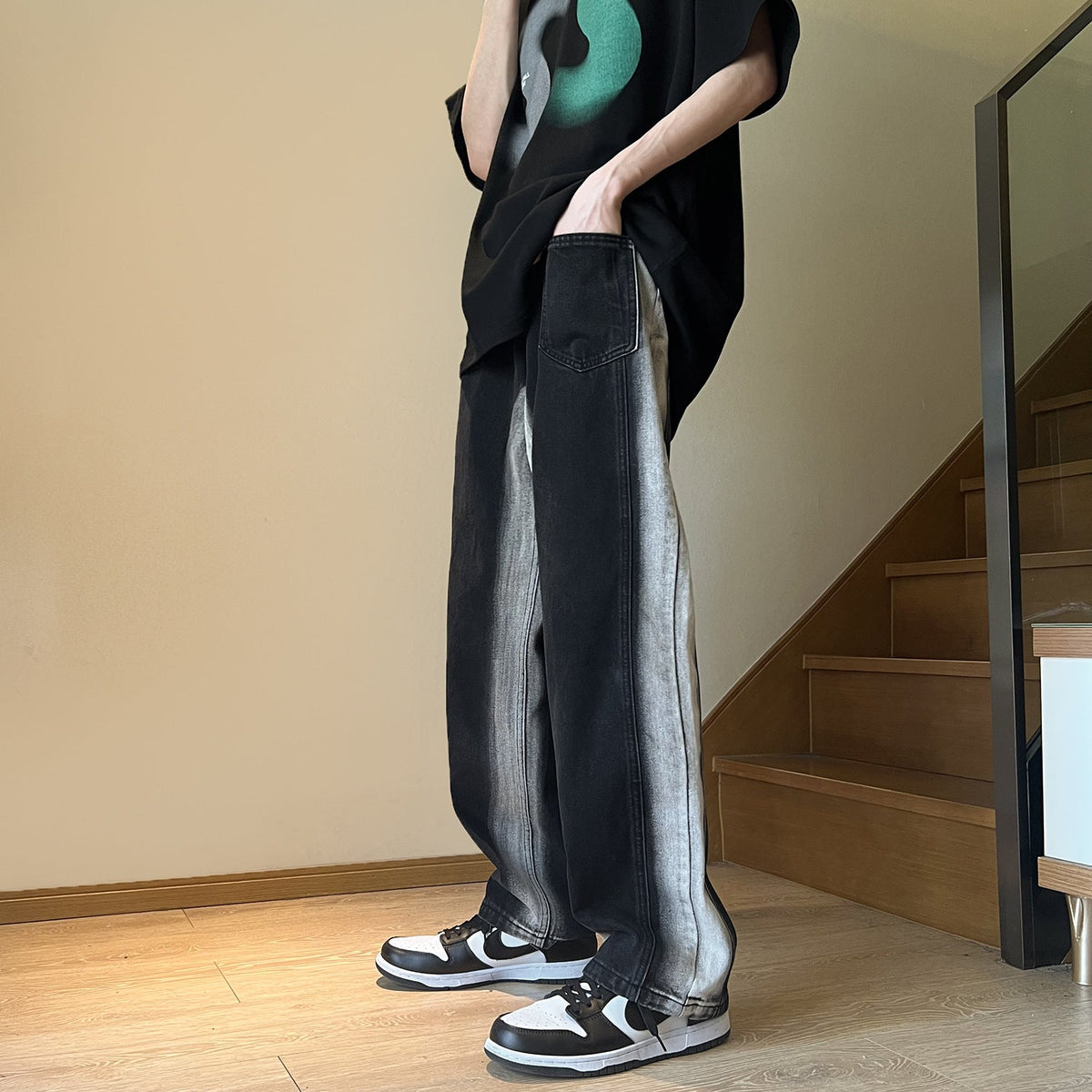 Men Jeans Retro Loose Wide-Leg Pants