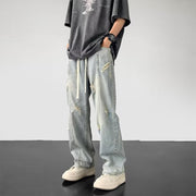 Men Jeans Summer Water Washed Hole Loose Straight Casual Trousers
