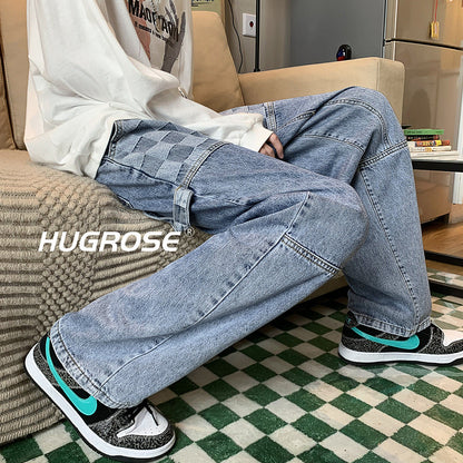 Men Jeans Checkered Vintage Jeans Men's Loose Straight Oversize Trousers