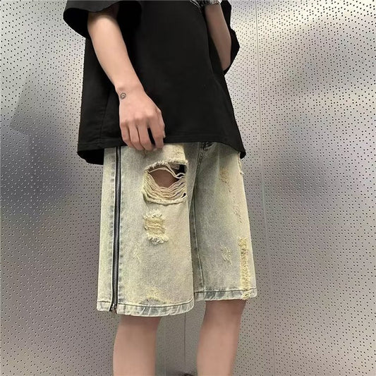 Men Jeans Zipper Summer Vintage Sports Casual Shorts