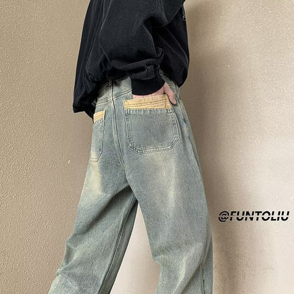 Men Jeans Loose Straight Wide Leg Pants