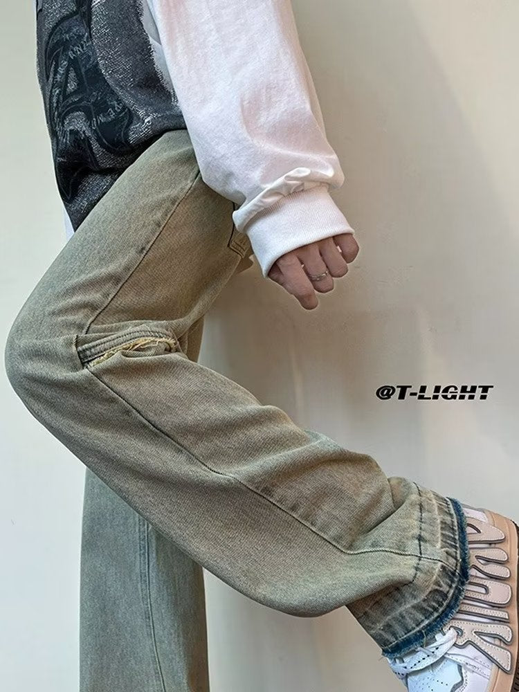 Men Jeans Vintage Jeans Men's Skinny Slim-Fitting Workwear Straight-Leg Pants