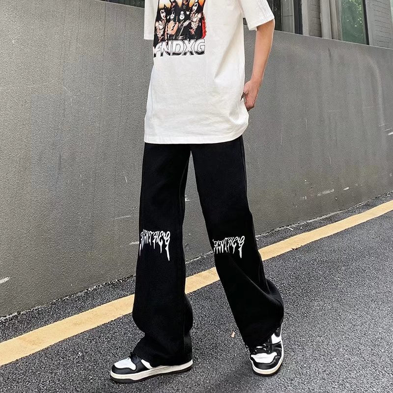 Men Jeans Printed Jeans Men Baggy Straight Trousers
