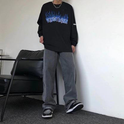 Men Jeans Loose Straight Jeans Fall Casual Wide-Leg Trousers