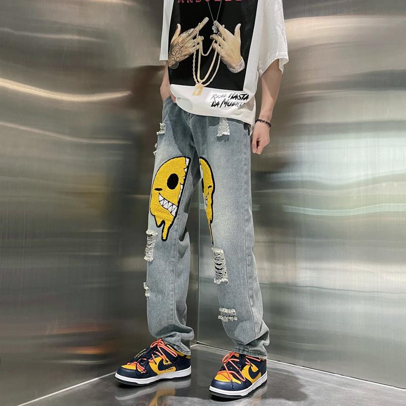 Men Jeans Ripped Jeans Men's Summer Loose Wide Leg Pants