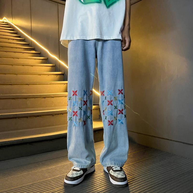 Men Jeans Straight-Leg Trousers Baggy Pants