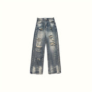 Men Jeans Retro Washed Distressed Ripped Jeans