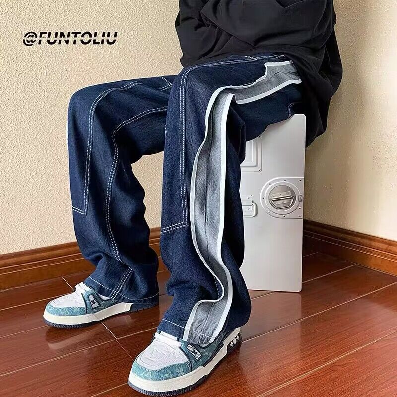 Men Jeans Autumn Loose Straight Wide Leg Pants