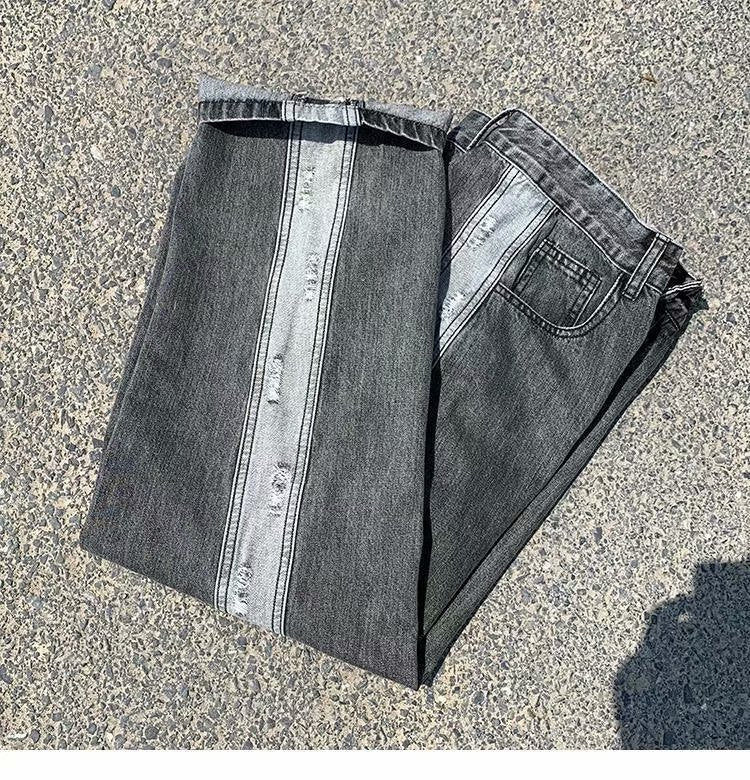 Men Jeans Ripped Jeans Summer Baggy Straight Trousers Wide Leg Trousers
