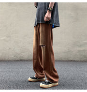 Men Jeans Vintage Brown Jeans Summer Straight Ripped Trousers