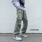 Men Jeans Cargo Jeans Spring and Autumn Zipper Wide Leg Trousers