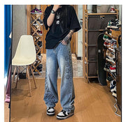 Men Jeans Vintage Jeans Spring and Autumn Distressed Baggy Straight Trousers