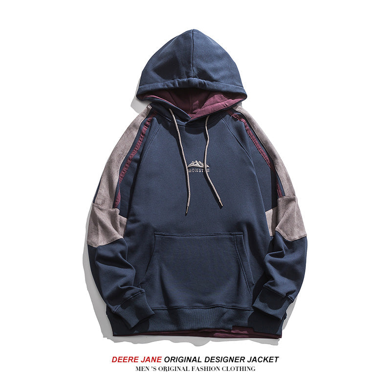 Men Pullover Hoodie Spring Patchwork Hoodie Men Spring Loose Casual