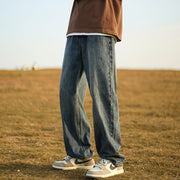 Men Jeans Retro Washed Jeans Men's Spring and Autumn Baggy Straight Trousers Casual Trousers