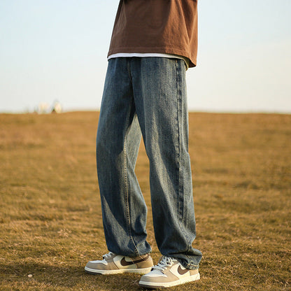Men Jeans Retro Washed Jeans Men's Spring and Autumn Baggy Straight Trousers Casual Trousers