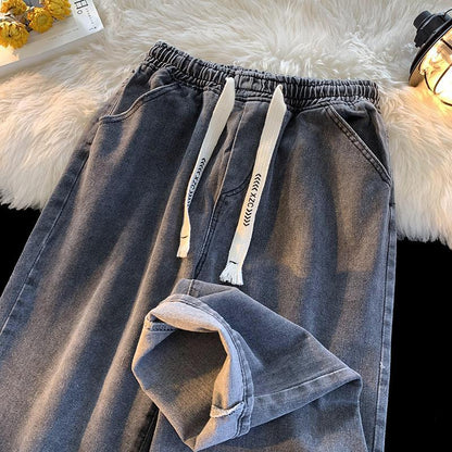 Men Jeans Straight-Leg Denim Trousers Men's Loose Casual
