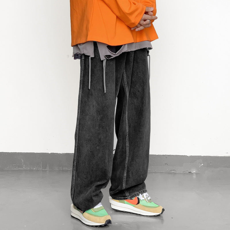 Men Jeans Fall Hip Hop Loose Straight-Leg Pants Vintage