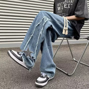 Men Jeans Embroidered Jeans Men's Summer Retro Loose Wide-Leg Straight Pants