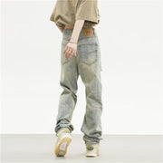 Men Jeans Retro Tattered Jeans Jeans Straight Loose Pants