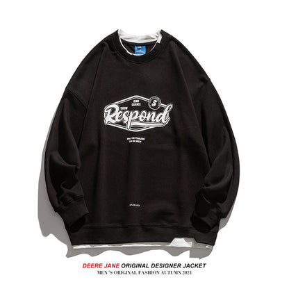 Men Pullover Hoodie Patchwork round Neck Sweater Men's and Women's Spring and Autumn Loose Top