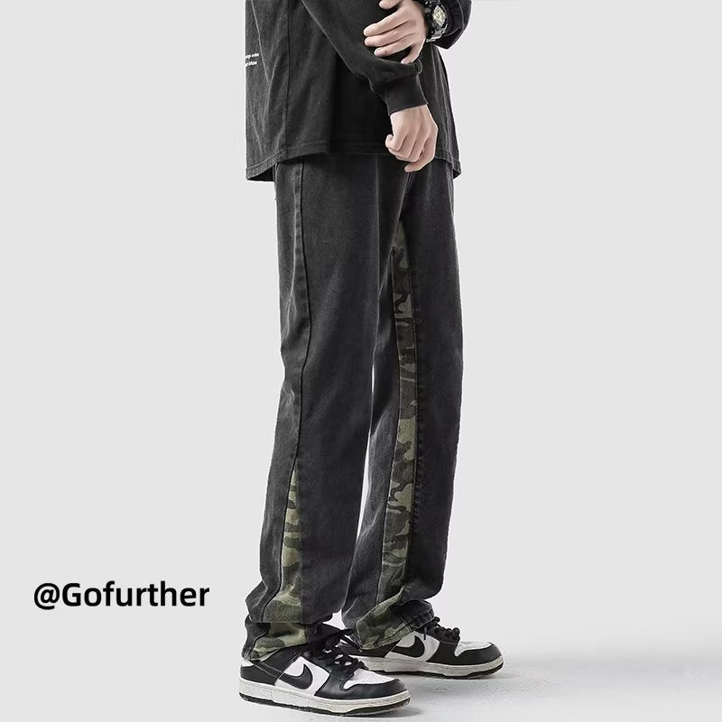 Men Jeans Spring Loose Wide Leg Pants Straight-Leg Pants