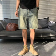 Men Jeans Washed Middle Pants Straight Casual Retro Shorts