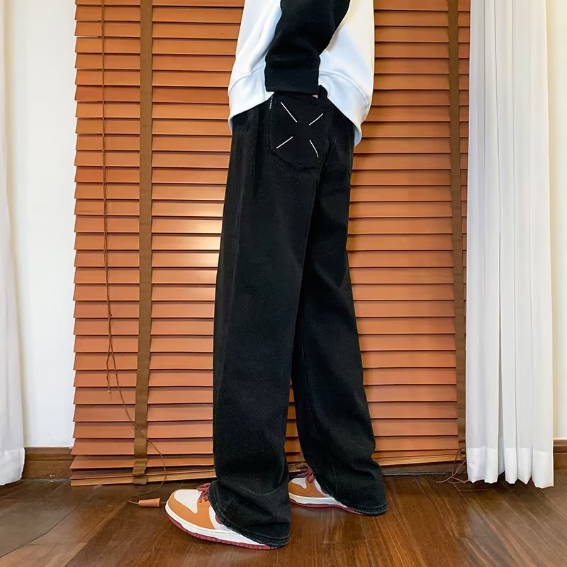 Men Jeans Straight Jeans Spring Retro Washed Loose Casual Trousers