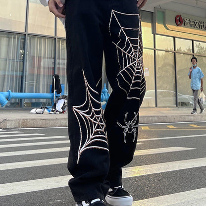 Men Jeans Winter Print Loose Wide Leg Jeans