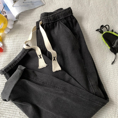 Men Jeans Straight Loose Summer Light Color Retro Casual Wide Leg Pants