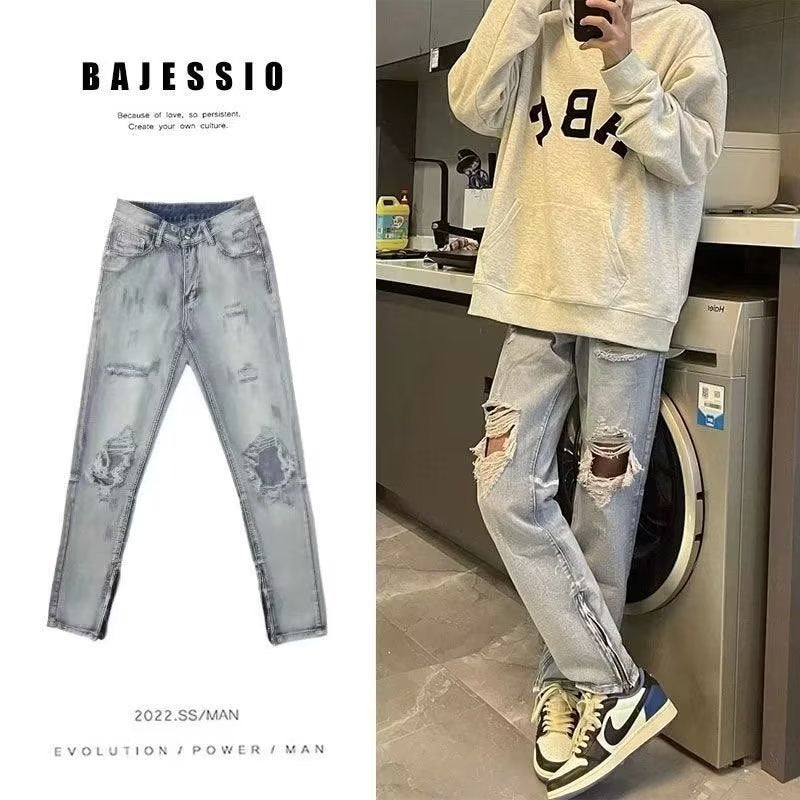 Men Jeans Split Ripped Jeans
