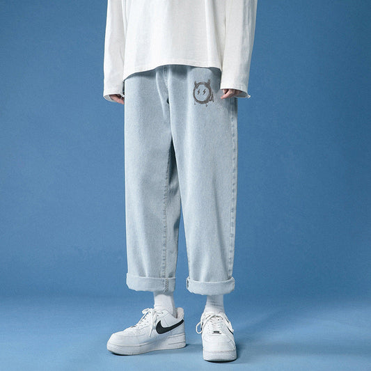 Men Jeans Summer Baggy Straight Trousers Retro Pants