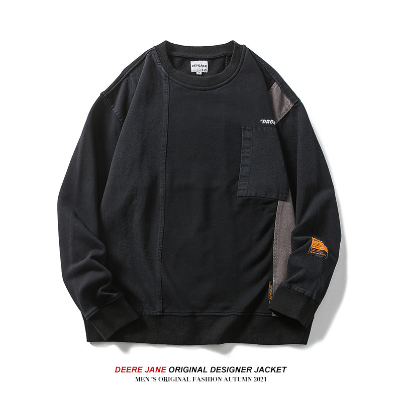 Men Pullover Hoodie Sweater Men Japanese-Style Retro Loose All-Match Trendy Long Sleeve