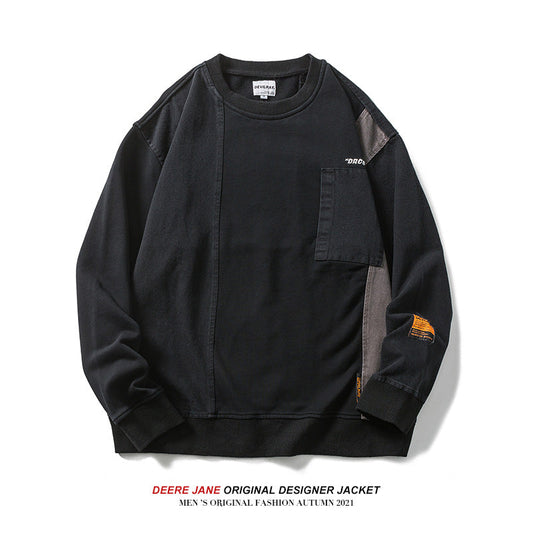 Men Pullover Hoodie Sweater Men Japanese-Style Retro Loose All-Match Trendy Long Sleeve
