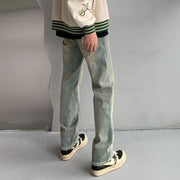 Men Jeans Washed Straight-Leg Trousers