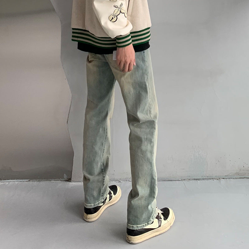 Men Jeans Washed Straight-Leg Trousers