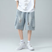 Men Jeans Ripped Denim Shorts Summer Overalls