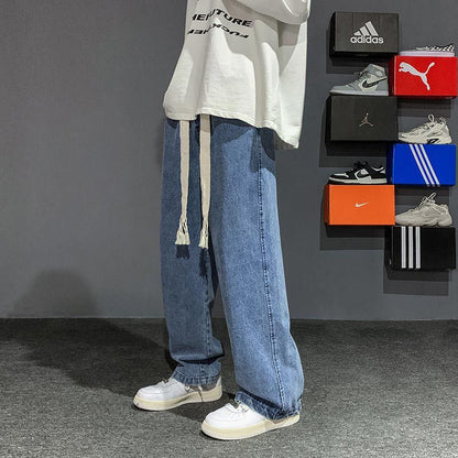 Men Jeans Vintage Jeans Straight-Leg Pants Loose Spring-Autumn Wide-Leg Pants