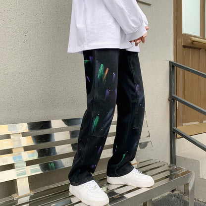 Men Jeans Splash-Ink Jeans Men's Autumn Baggy Straight Trousers Casual Trousers